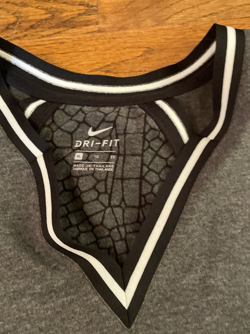 Nike Grey Dri-FIT V-Neck Top with Black & White Trim